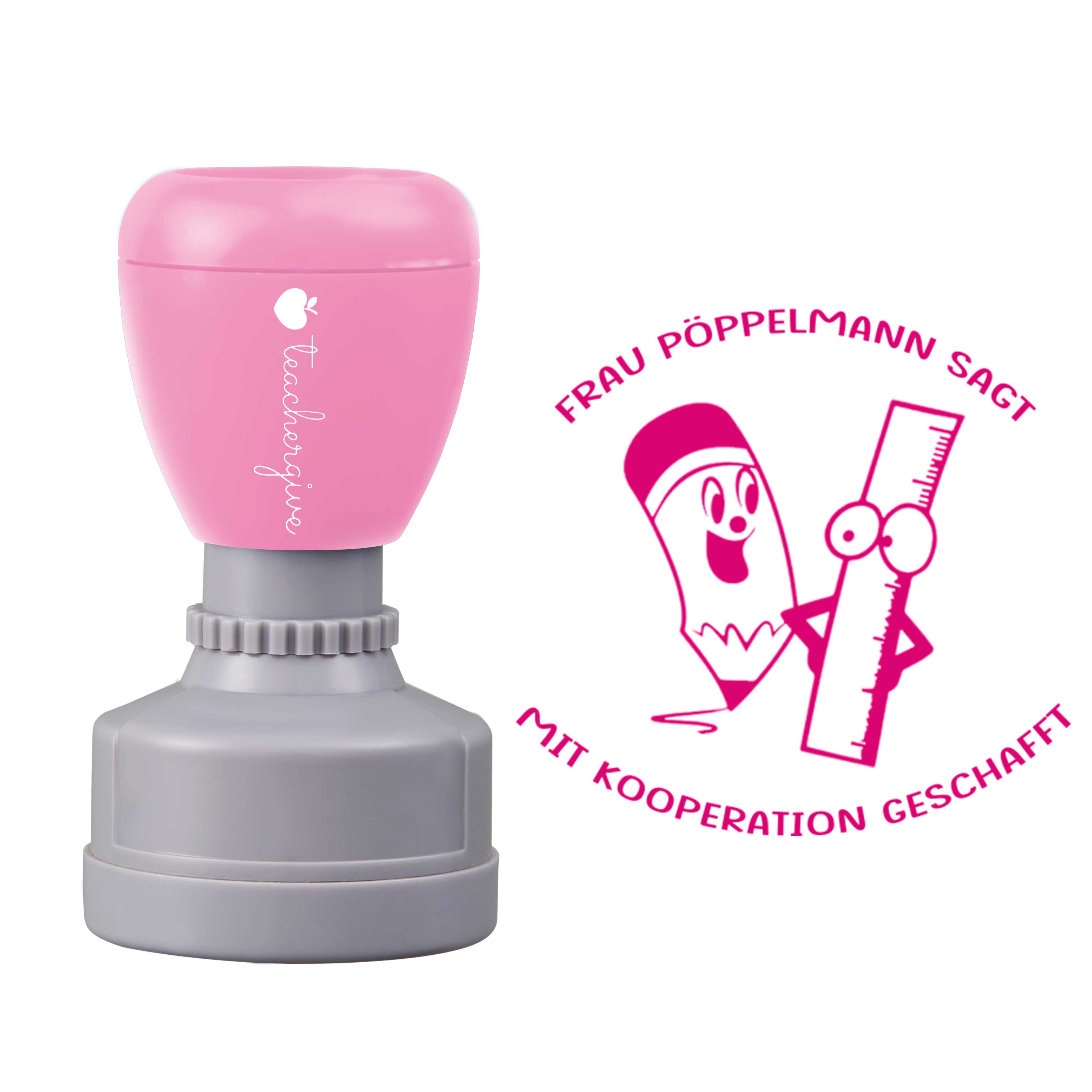 Personalisiert Name sagt mit Kooperation geschafft Lehrer Stempel