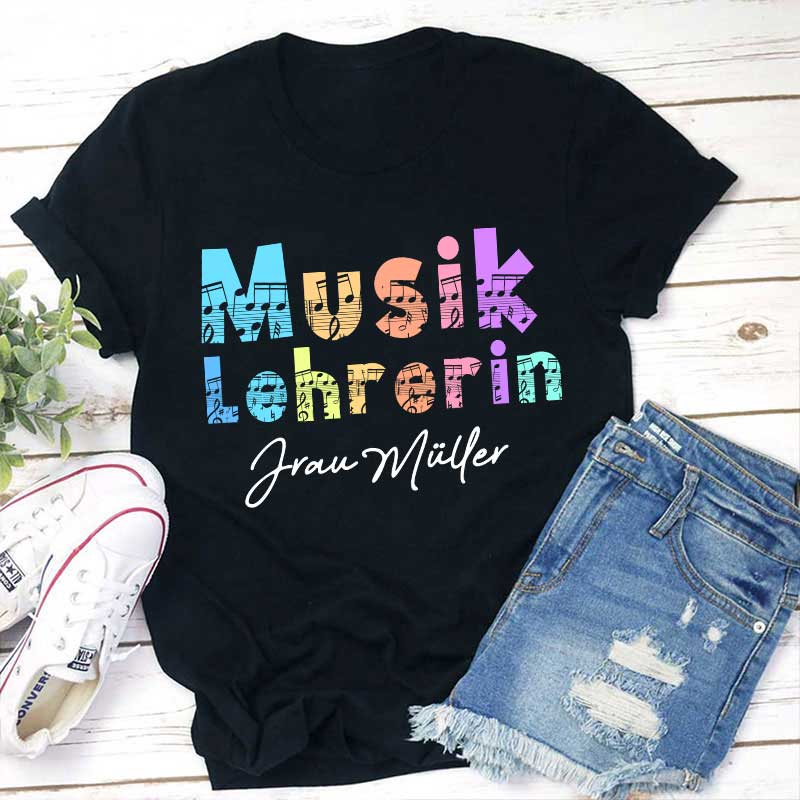 Personalisiert Name Bunt Musik Lehrerin Lehrer T-Shirt