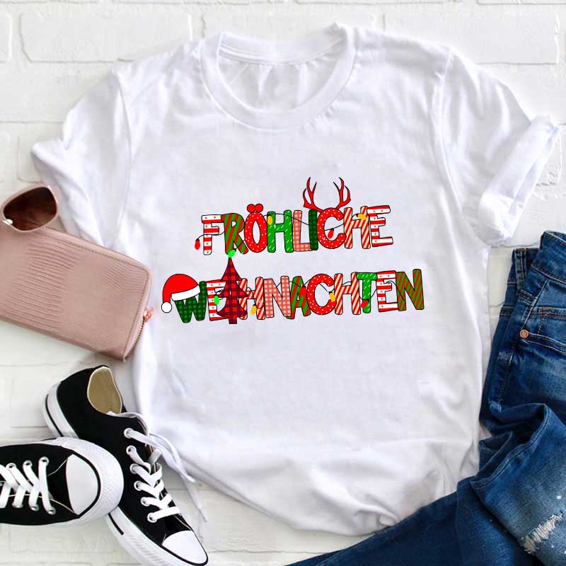 Frohe Weihnachten Personalisiertes Lehrer T-Shirt