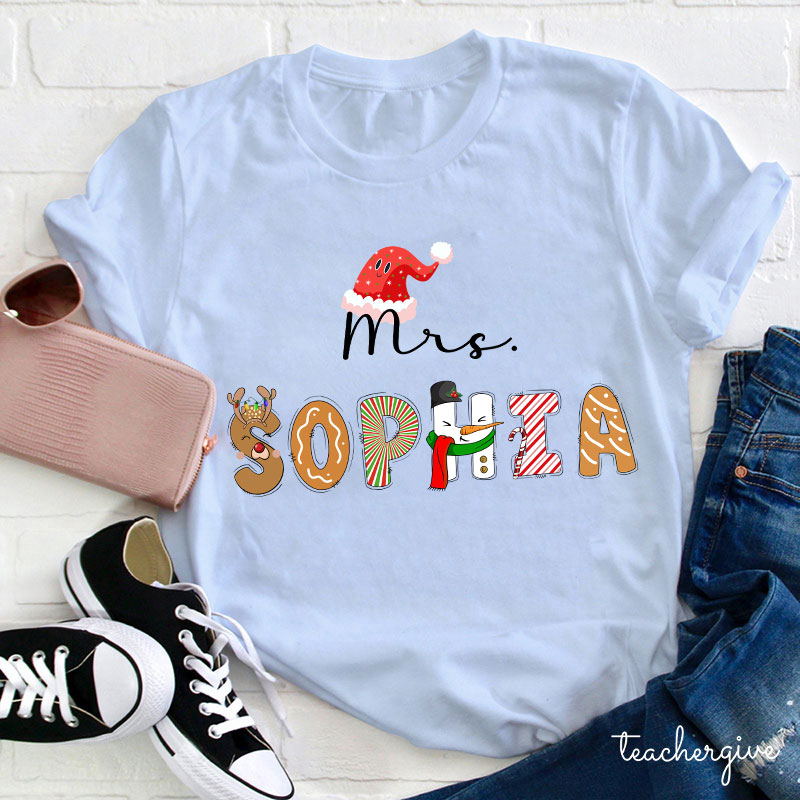 Personalized Christmas Vibes Teacher Name Teacher T-Shirt