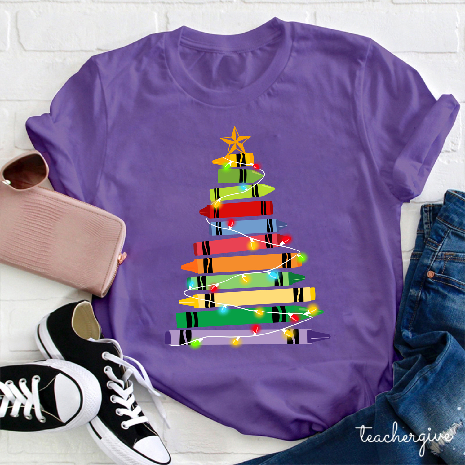 Crayons Tree Colored Ligths Teacher T-Shirt