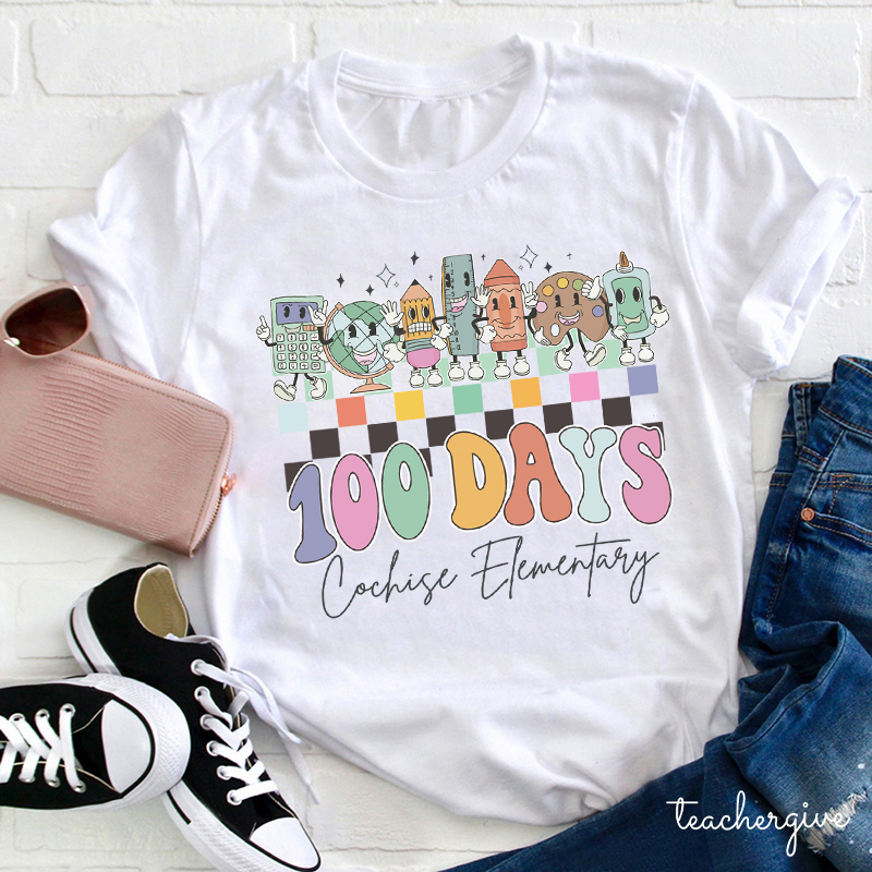 Personalized School Name 100 Days Teacher T-Shirt