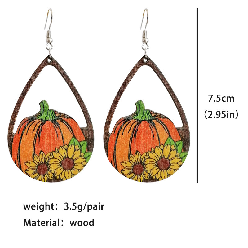 Raindrop Pumpkin Sunflower Wooden Earrings