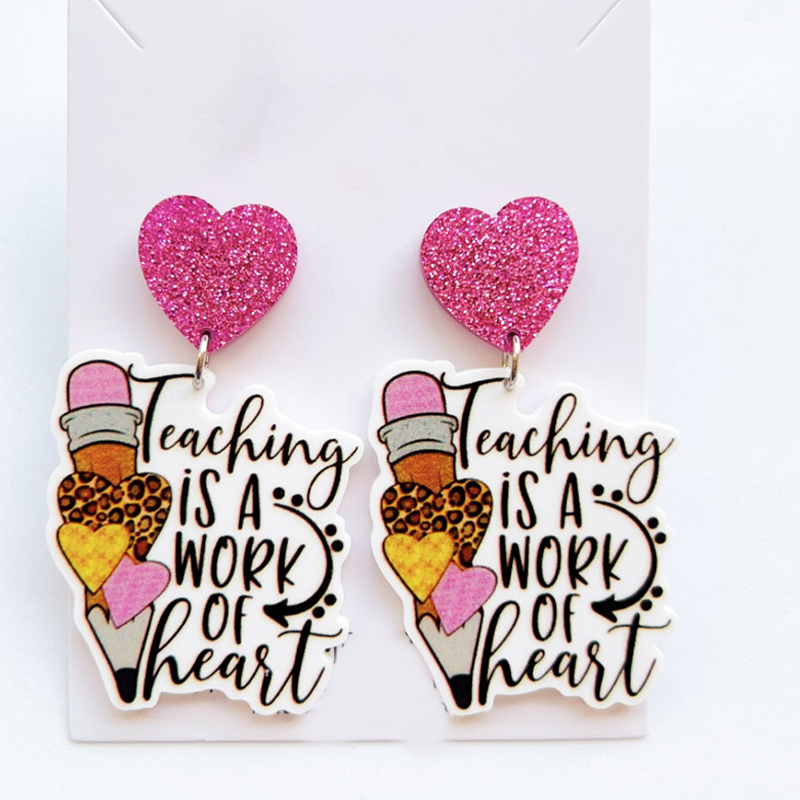 Teaching Is A Work Of Heart Teacher Earrings