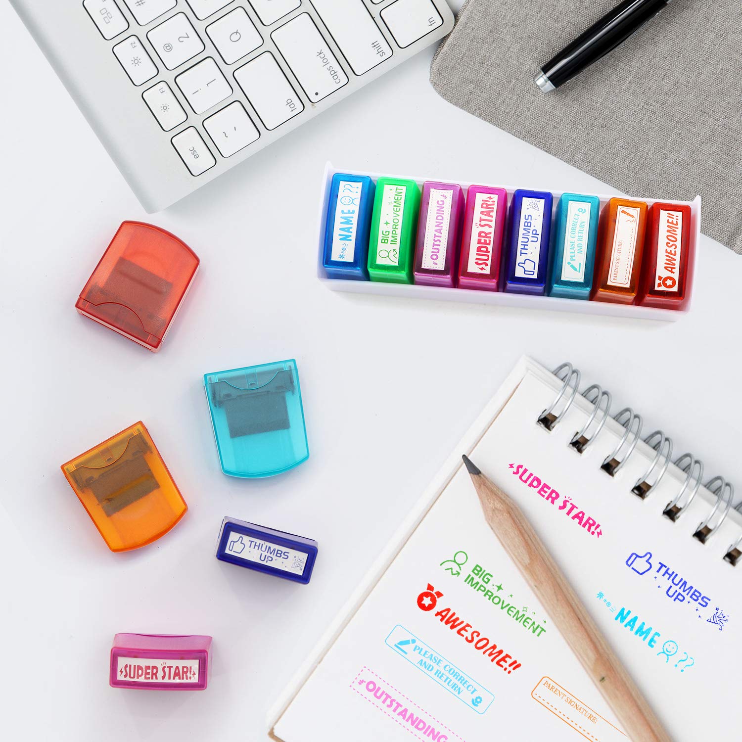 8PCS Teacher Stamp Set Colorful Self-Inking
