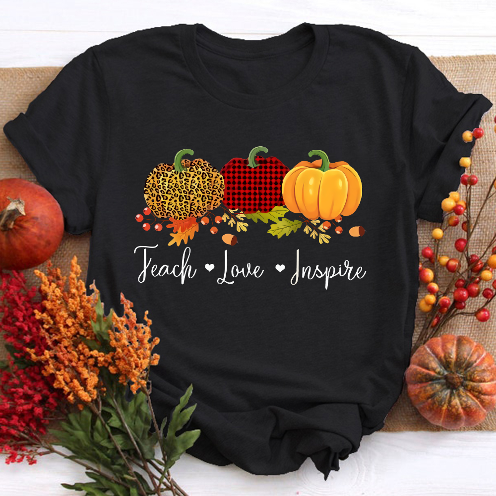 Teach Love Inspire Pumpkin Filbert Teacher T-Shirt