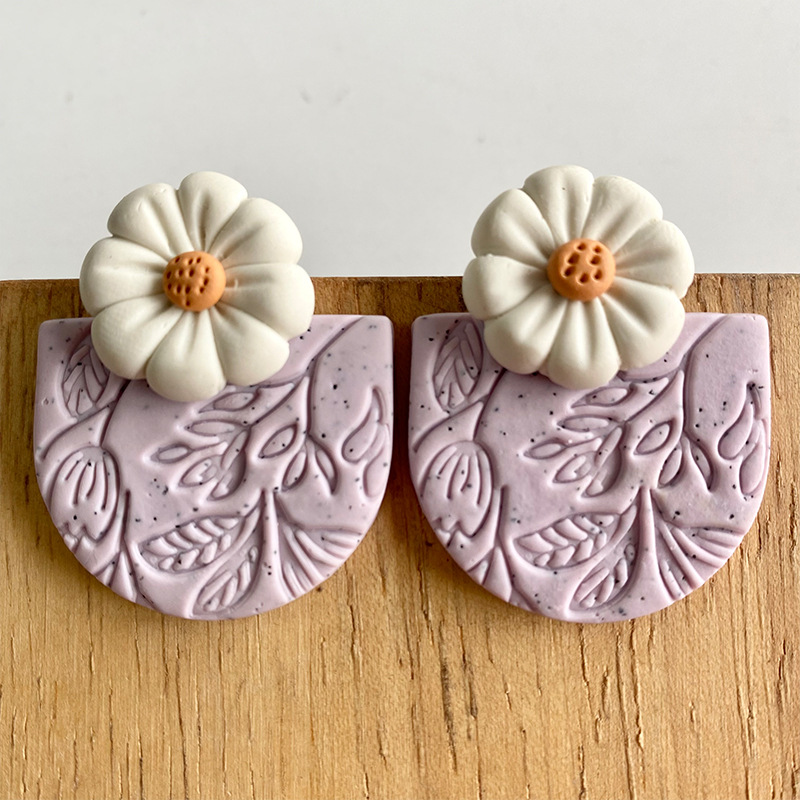 Purple Daisy Clay Earrings