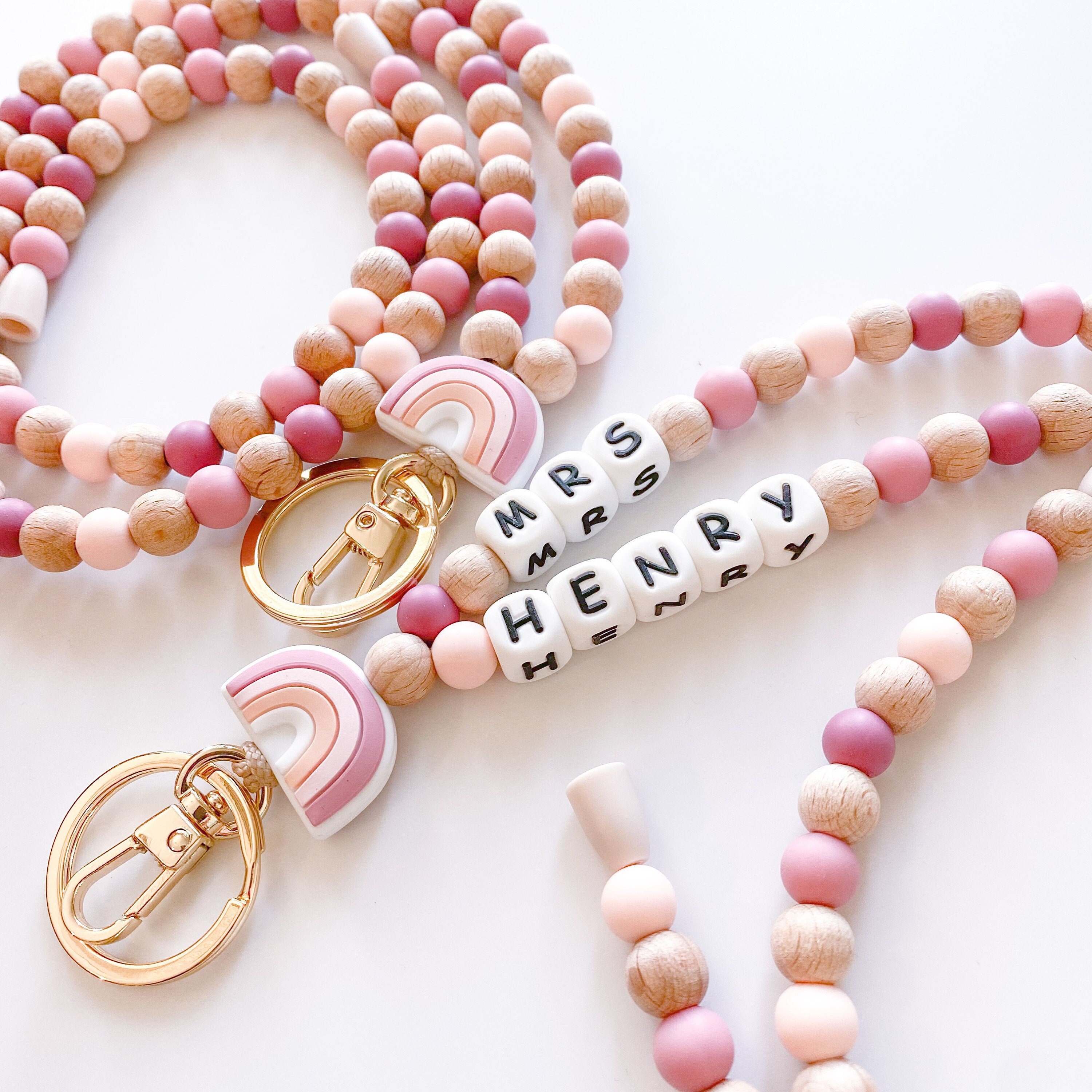 Personalized Rainbow Bead Teacher Lanyard