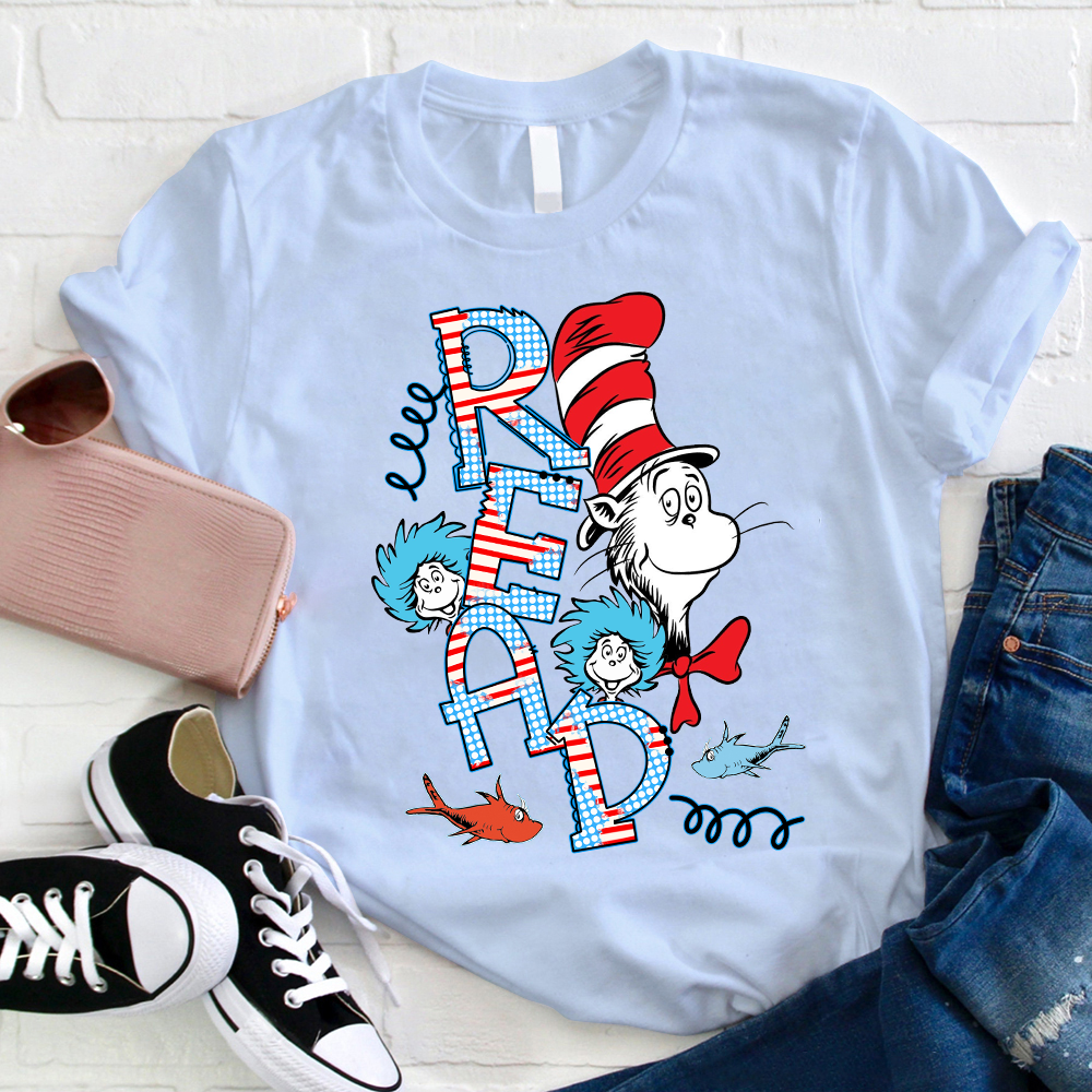 READ Letter Cat Wearing Hat T-Shirt