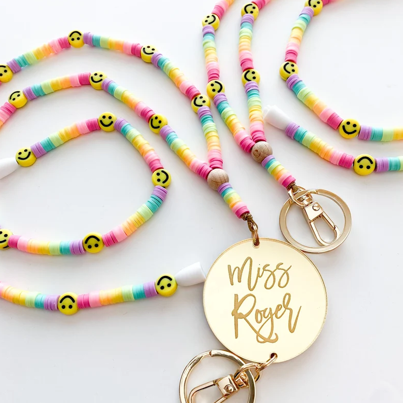 Personalized Rainbow  Smile Bead Lanyard