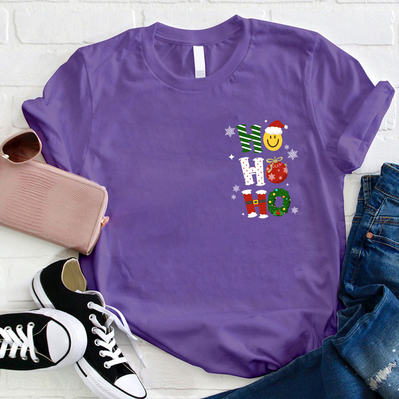 Ho Ho Ho Santa Claus Is Coming Christmas Wreath Teacher T-Shirt