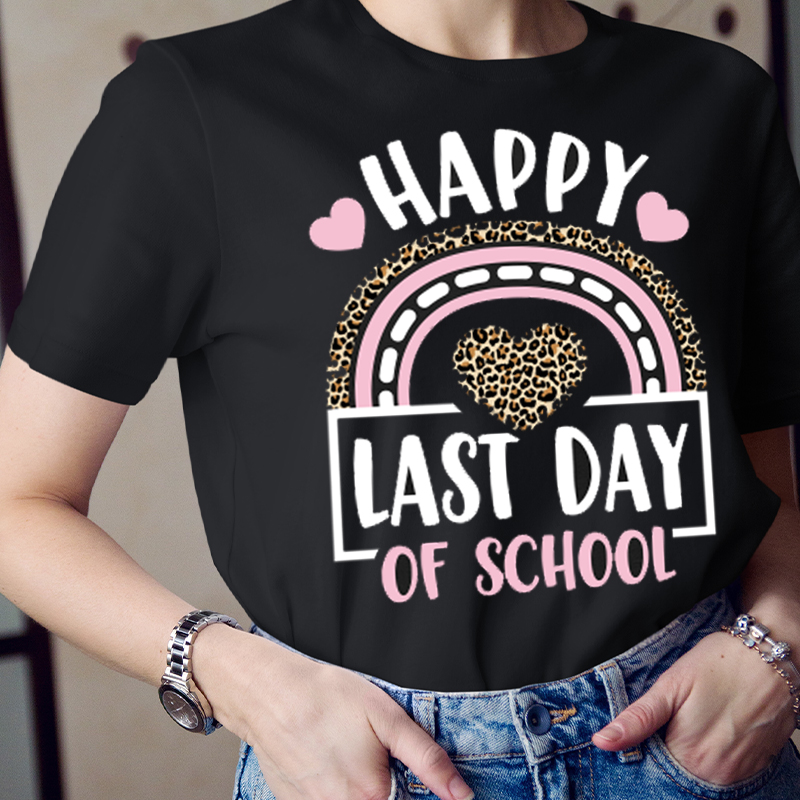Happy Last Day of School Leopard Rainbow T-Shirt