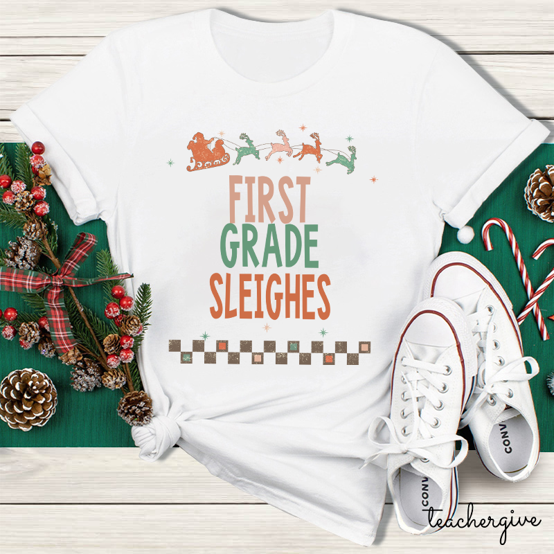Personalized Grade Sleighs Teacher T-Shirt