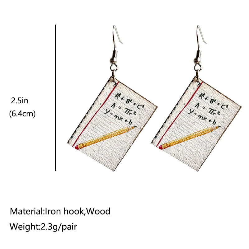 Wooden Math Book Earrings
