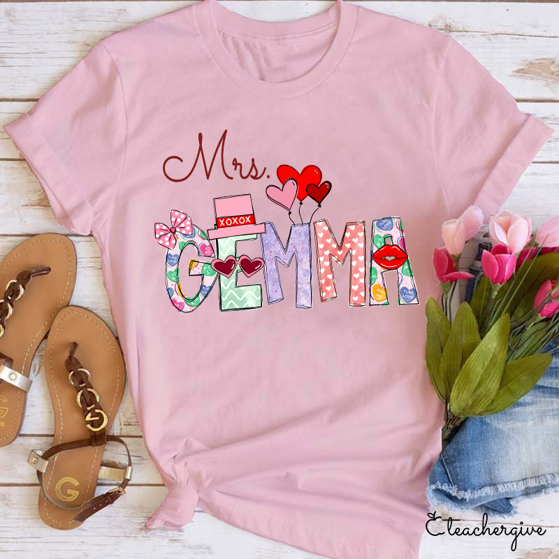 Personalized Rich Pattern Print Teacher T-Shirt
