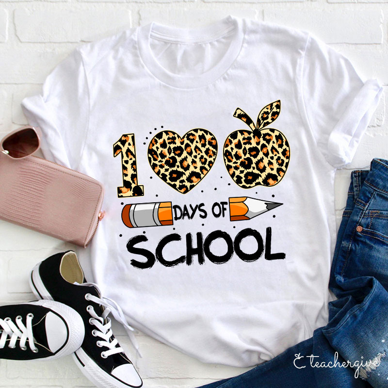 100 Days Of School Leopard Teacher T-Shirt