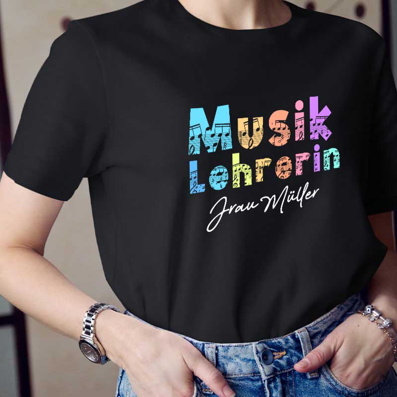 Personalisiert Name Bunt Musik Lehrerin Lehrer T-Shirt