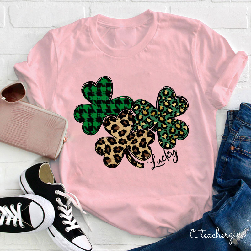 Leopard Shamrocks Lucky Teacher T-Shirt
