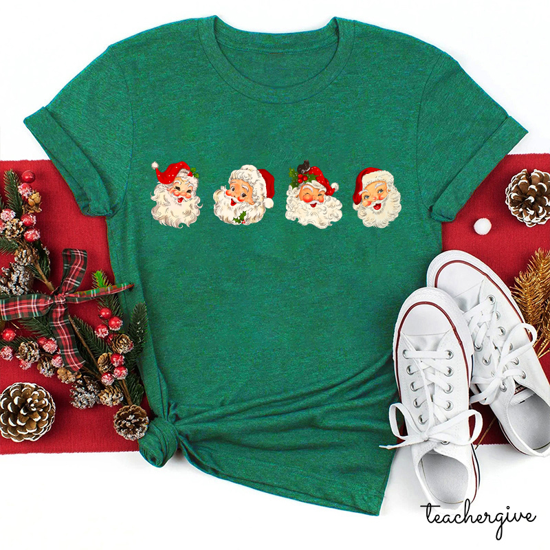 Santa Claus Happy Faces Teacher T-Shirt