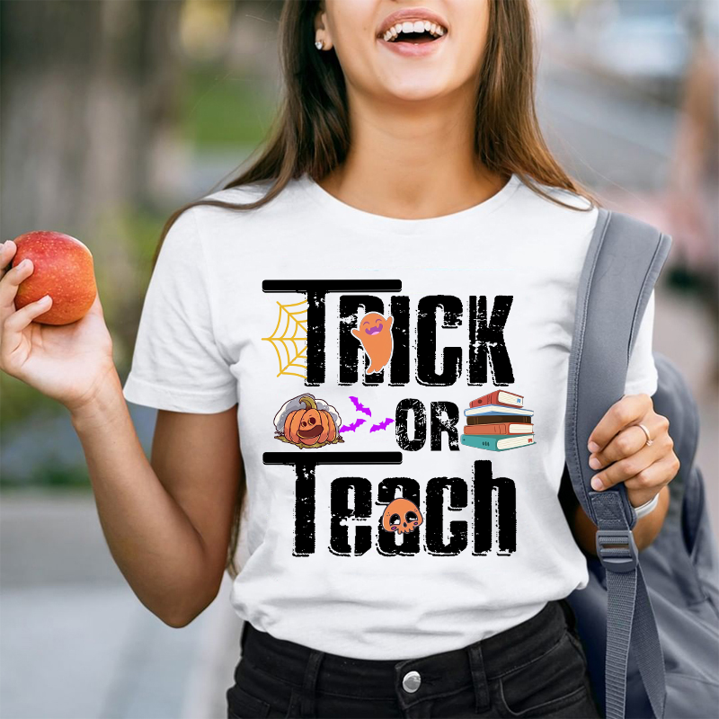 Trick Or Teach Funny Pumpkin Ghost T-Shirt