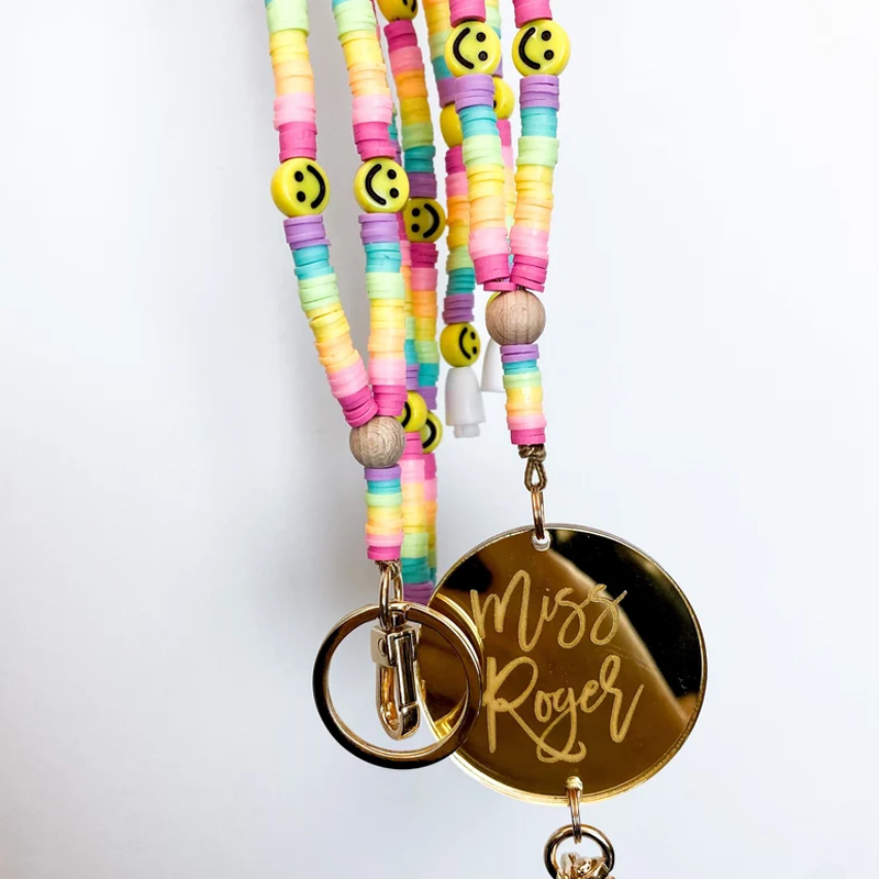 Personalized Rainbow  Smile Bead Lanyard