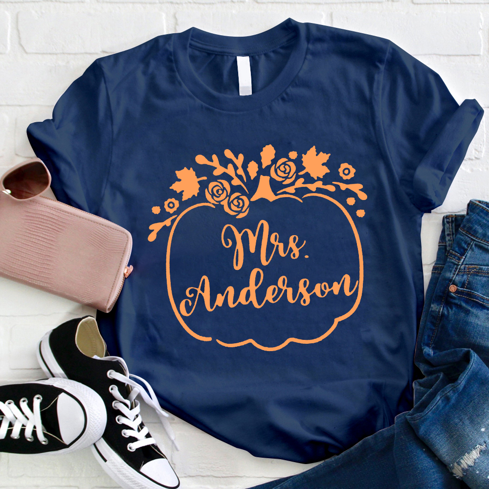 Personalized Rose Pumpkin Teacher T-Shirt