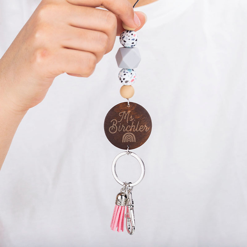 Personalized Beaded Teacher Graphite Lanyard