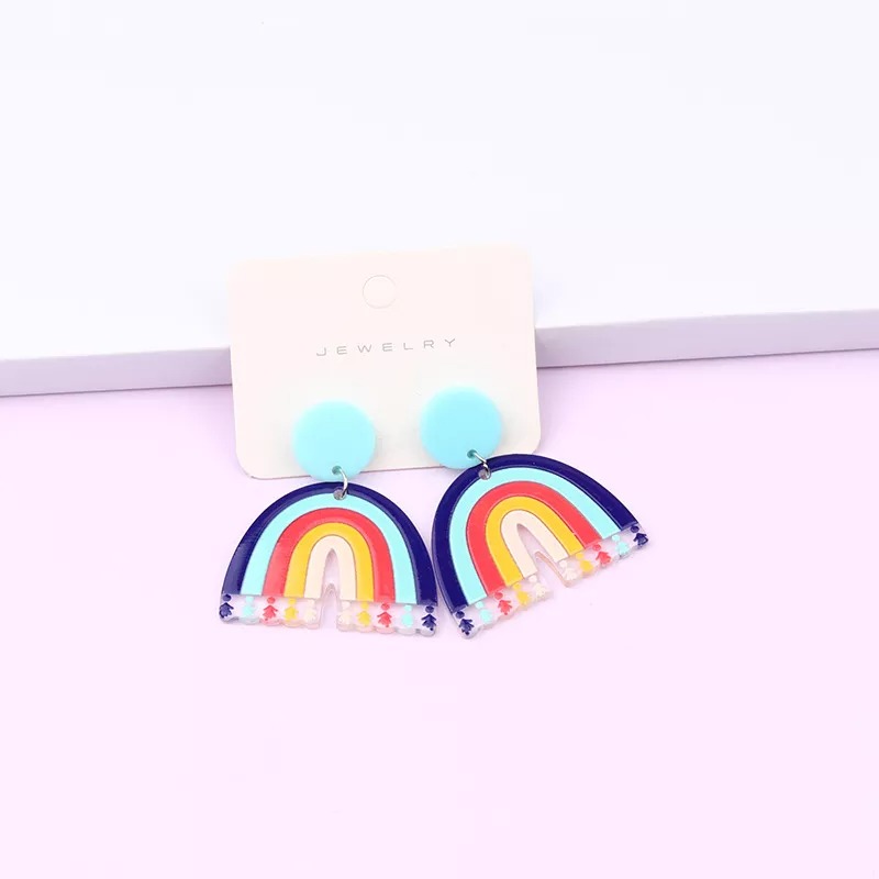 A Multi-colored U-shaped Rainbow Bar Earrings