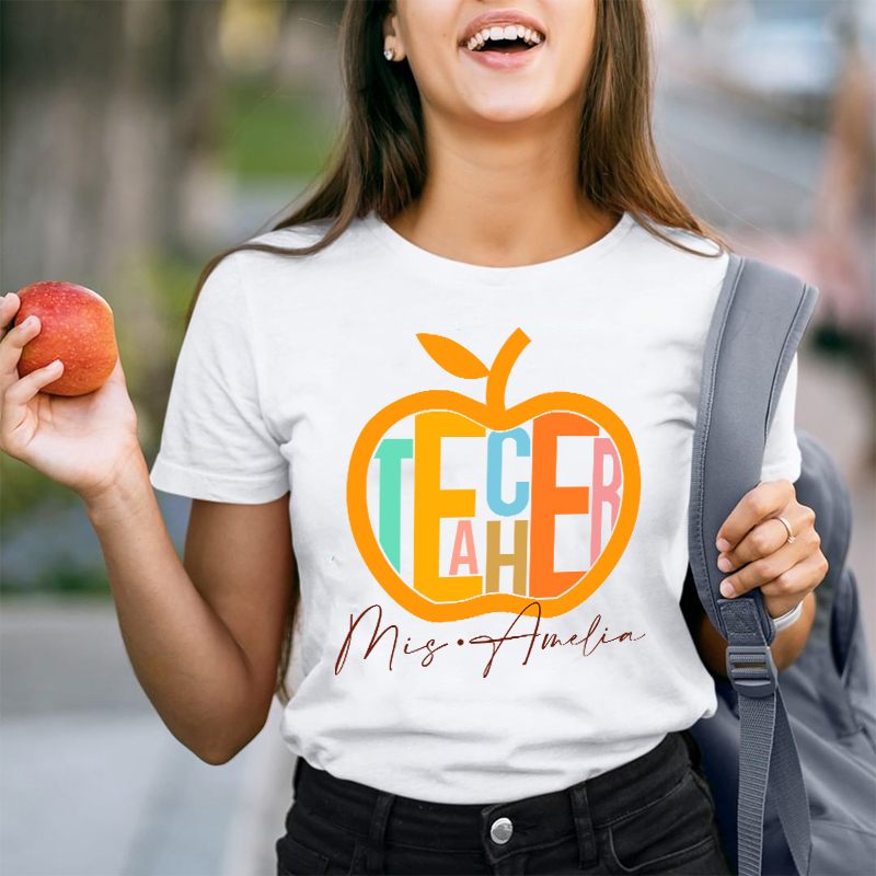 Personalized Artistic Apple Teacher T-Shirt