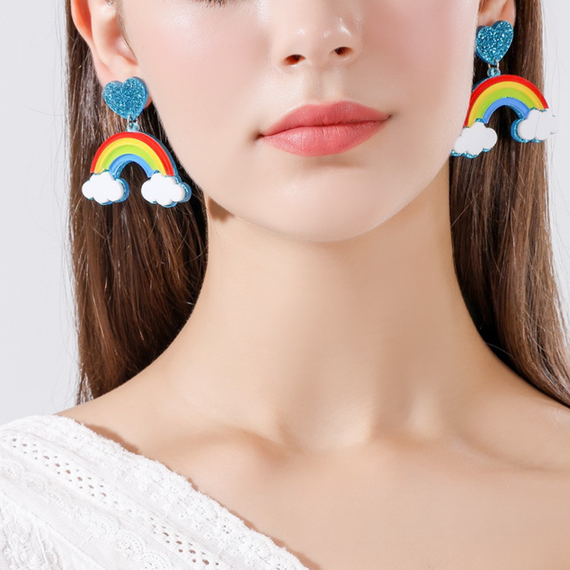 Rainbow Heart  Acrylic  Earrings