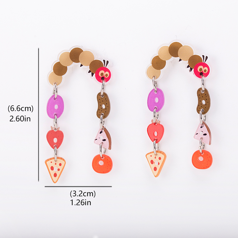 Funny Caterpillar Eating Pizza Acrylic Earrings