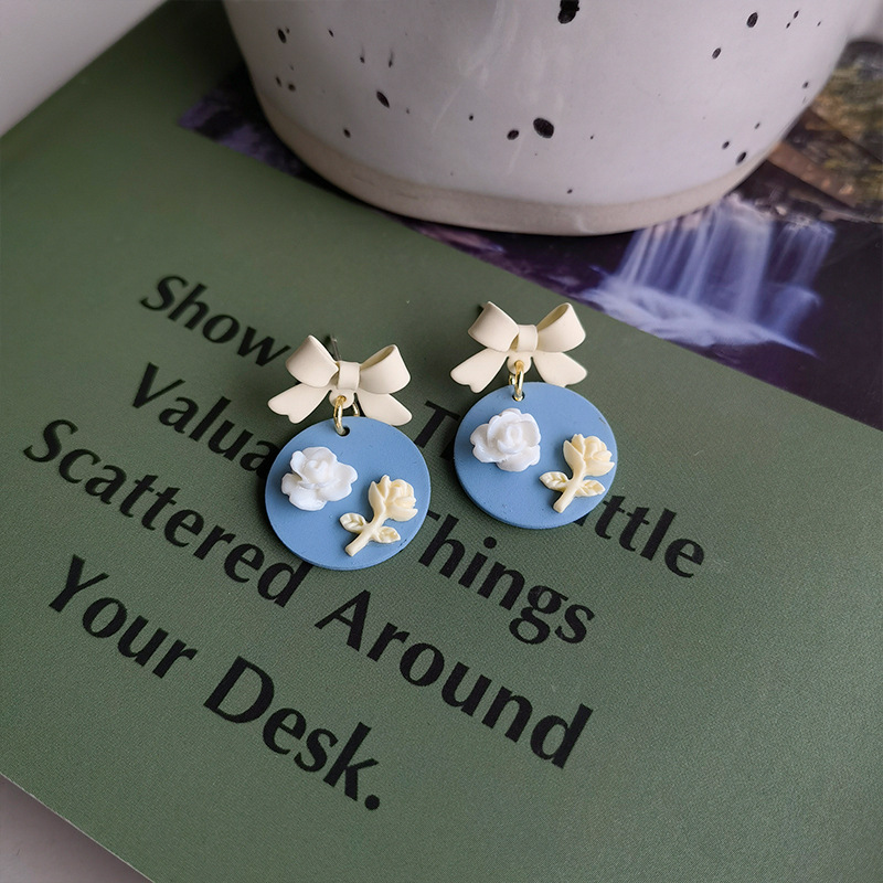 Blue Rose Clay  Earrings