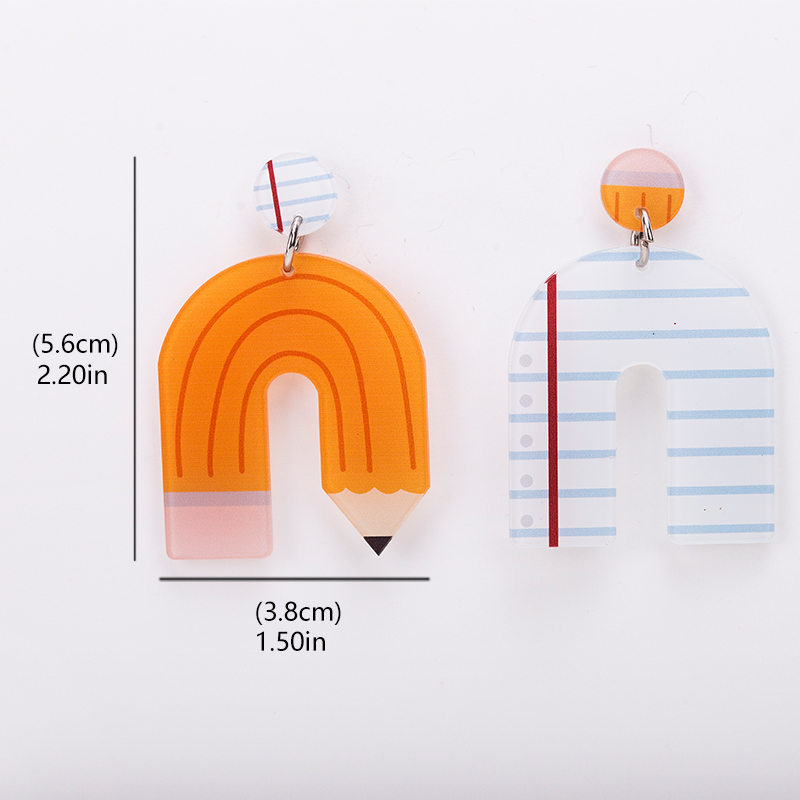 Pencil Notebook U Shaped Teacher Acrylic Earrings