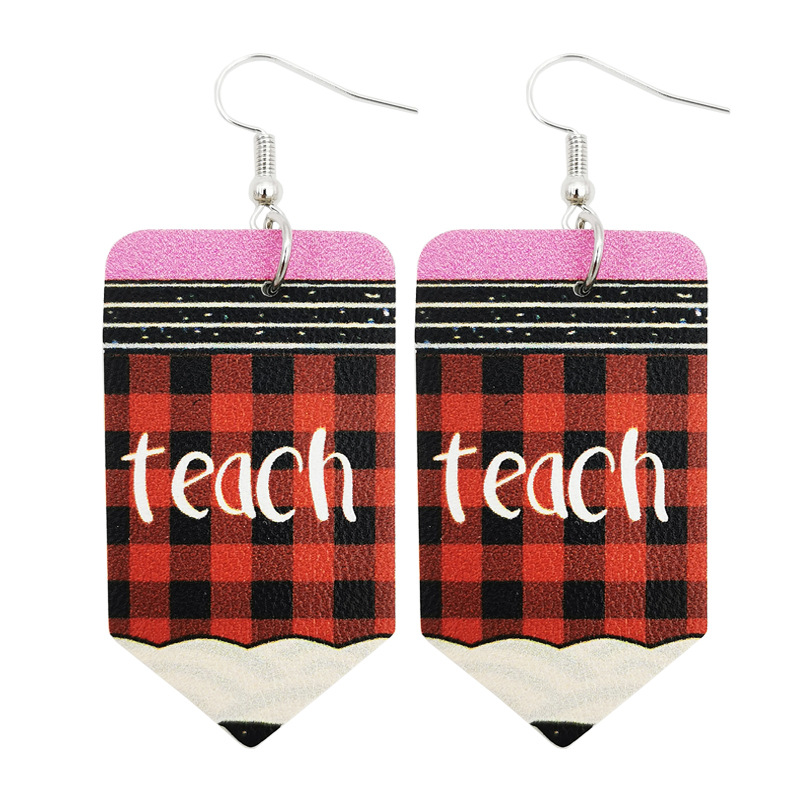 Teach Red Lattice Leather Earrings