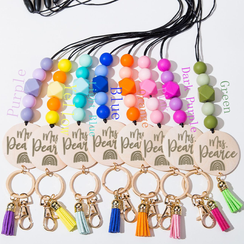 Personalized Multicolor Geometric Beaded Tassel Lanyard