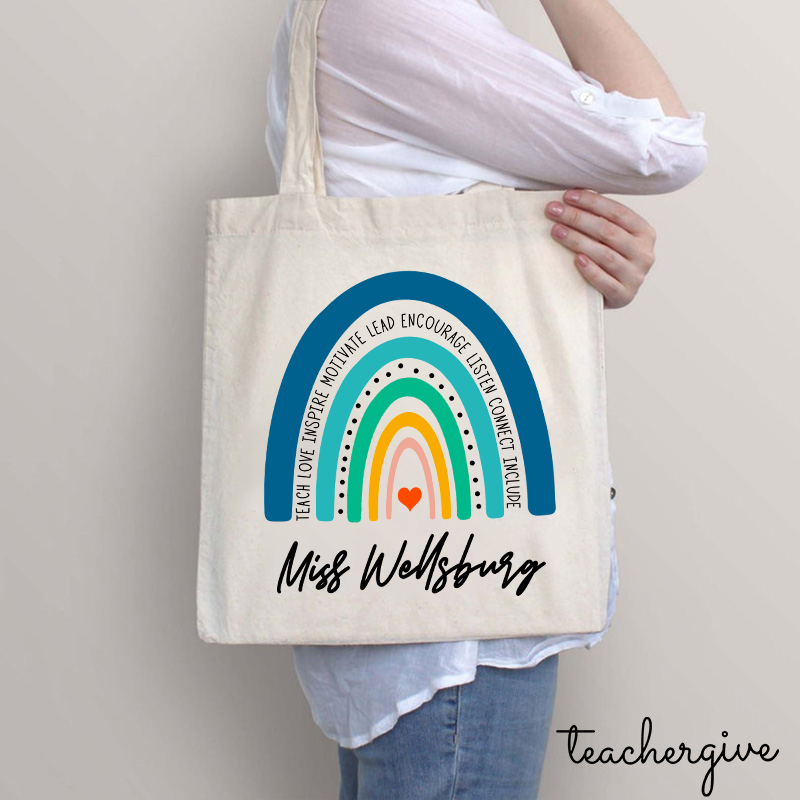 Personalized Teach Love Inspire Motivate Lead Encourage Listen Connect Include Teacher Tote Bag