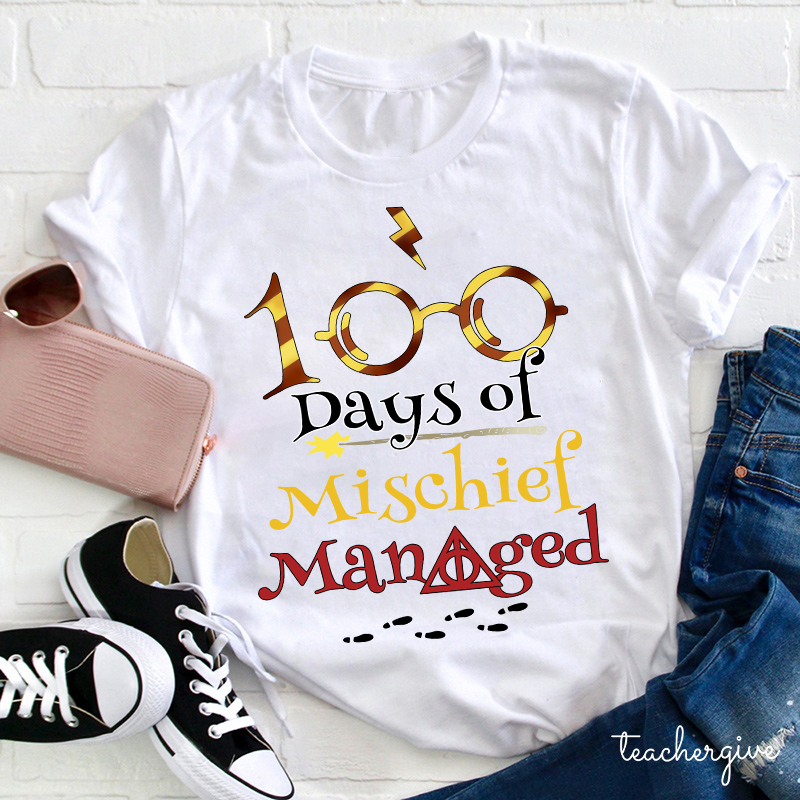 100 Days Of Mischief Managed Magic Style Teacher T-Shirt
