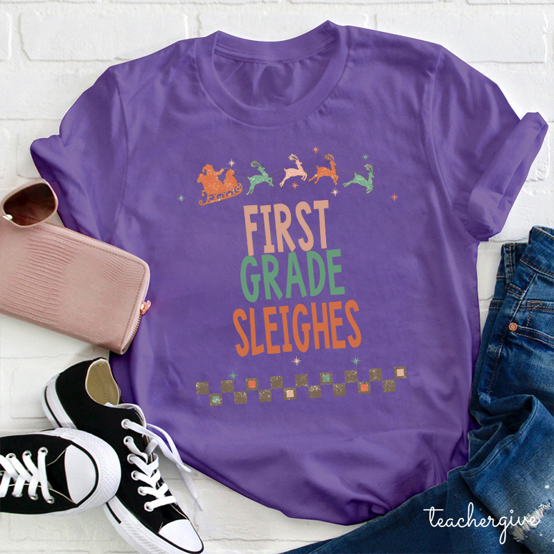 Personalized Grade Sleighs Teacher T-Shirt