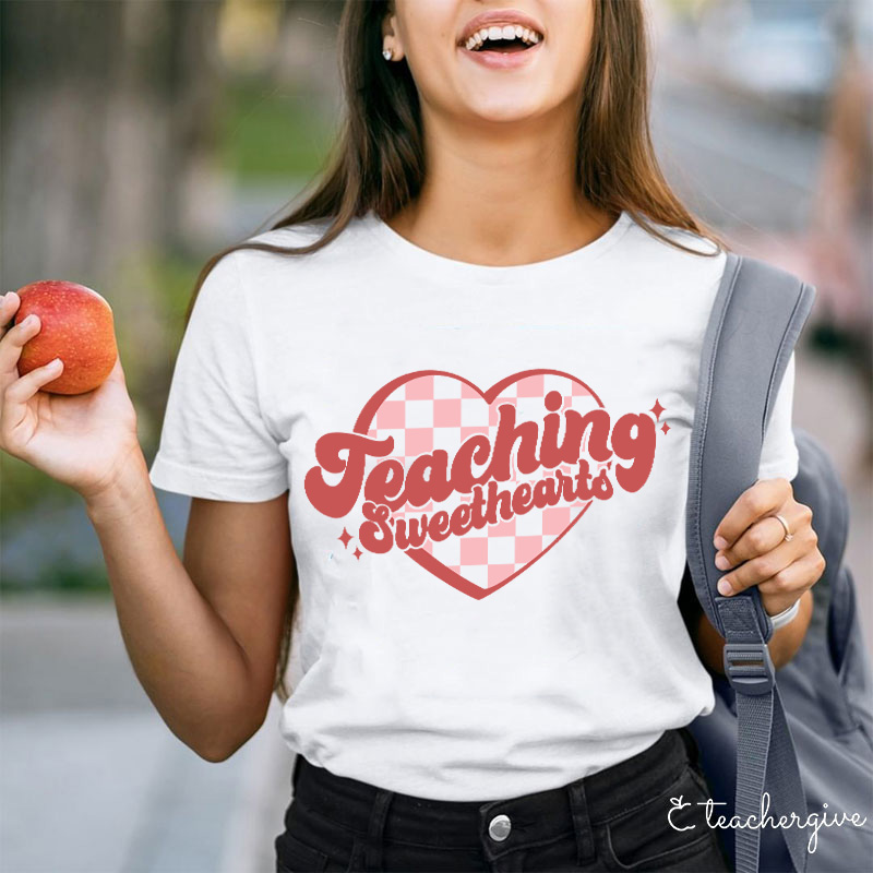 Teaching Sweethearts Checkerboard Grid Heart Teacher T-Shirt