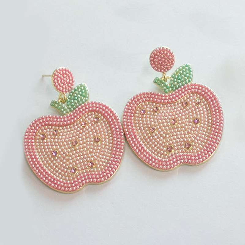 Valentine Pink Apple Teacher Beaded Earrings