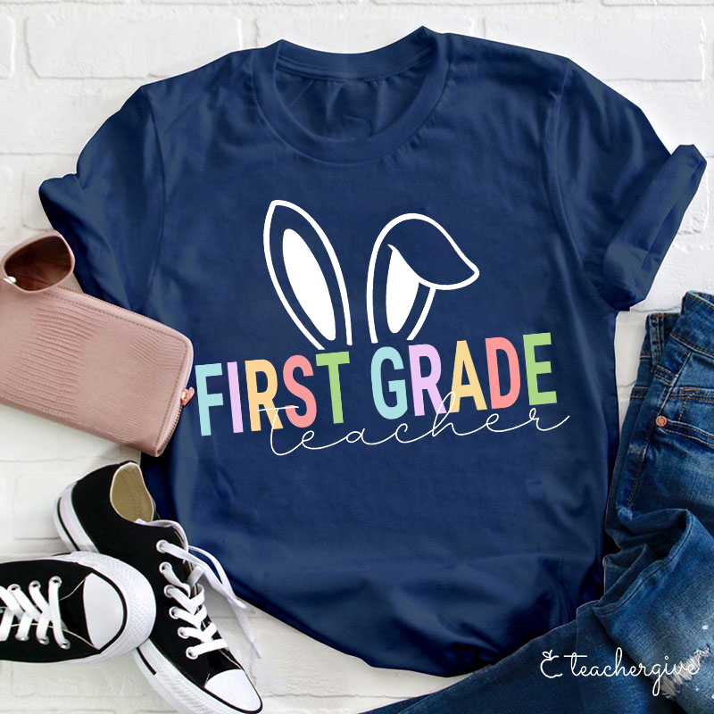 Personalized Grade Bunny Ears Teacher T-Shirt