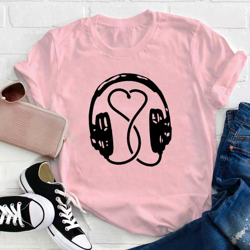 Herz Musik Kopfhörer Lehrer T-Shirt