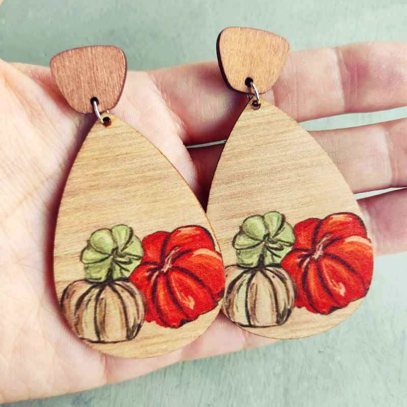 Colorful Pumpkins Wooden Earrings