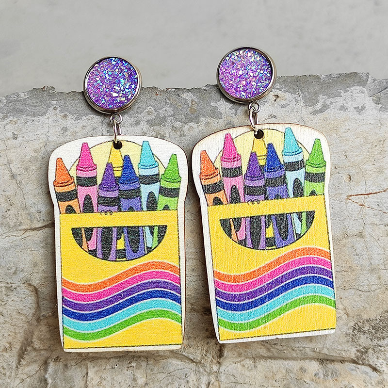 Colorful Crayons Wooden Earrings