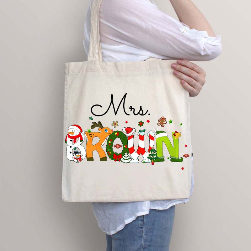 Personalized Christmas Style Teacher Tote Bag