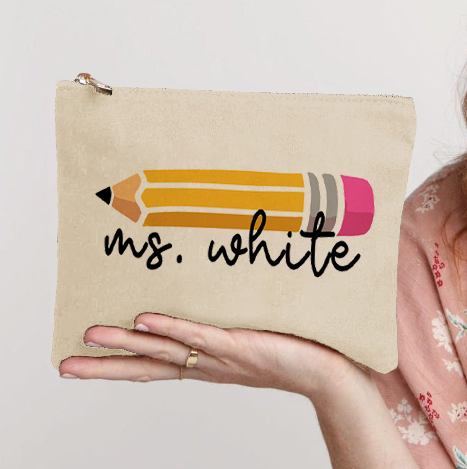 Personalized Pencil Teacher Name Makeup Bag