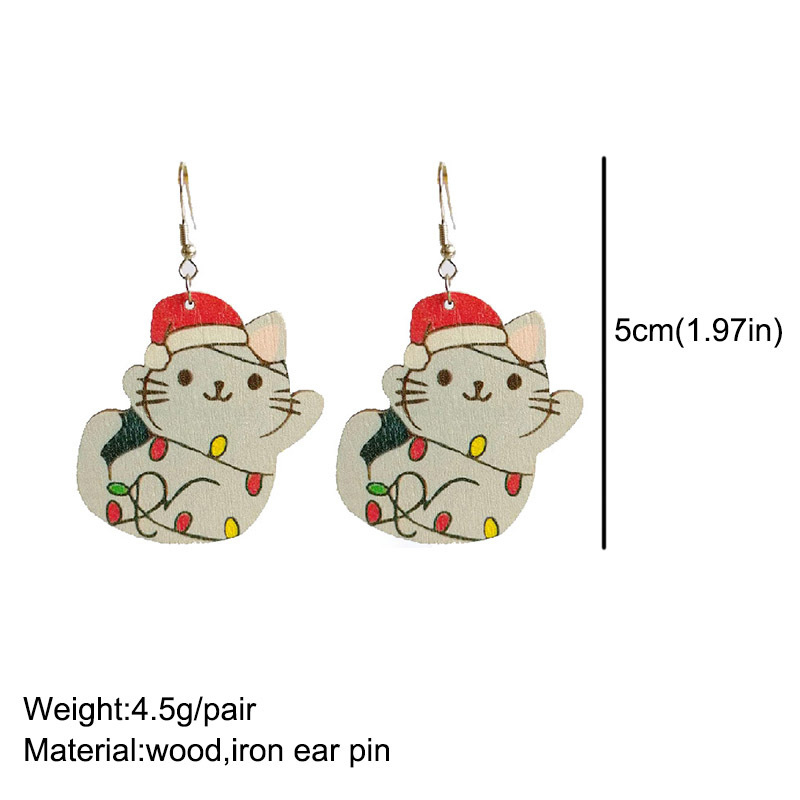 Colored Ligth Cat Teacher Wooden Earrings