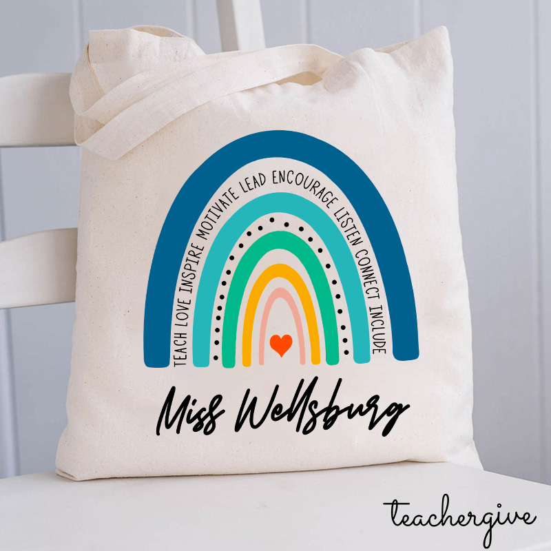 Personalized Teach Love Inspire Motivate Lead Encourage Listen Connect Include Teacher Tote Bag