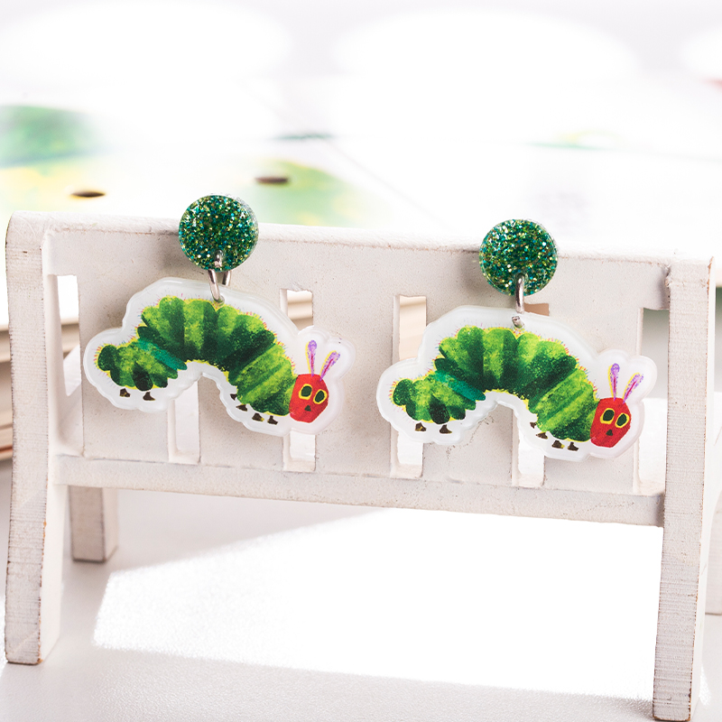 Green Caterpillar Earrings