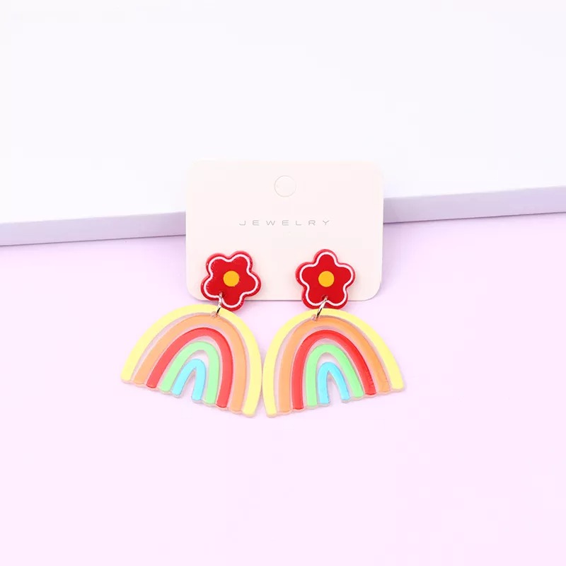 A Multi-colored U-shaped Rainbow Bar Earrings